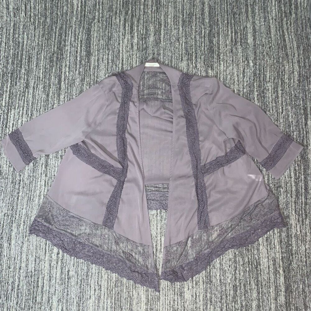 Onetheland Womens Medium Open Front Cardigan Top‎ Taupe Lace Trim LagenLook